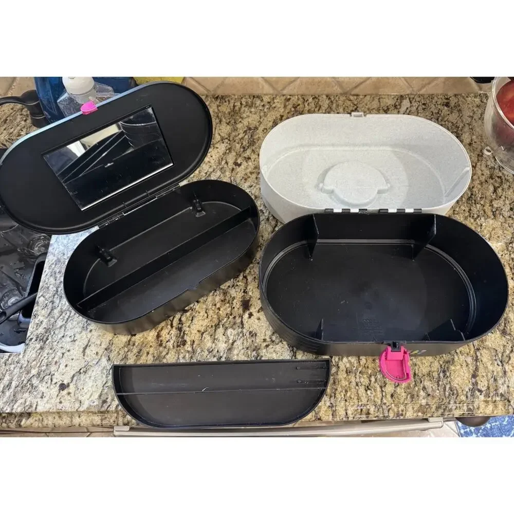 Vintage Caboodles hot pink, Black , gray - Cosmetic Carrying Case Mirror Storage